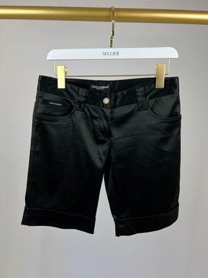 Dolce 
Gabbana Black Satin Long Shorts Size IT 38 (UK 6)