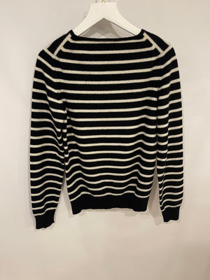 Chanel Black and White Striped Cashmere Jumper with Silver Detail Size FR 38 (UK 10)