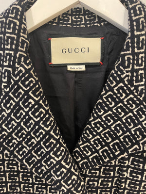 Gucci Black and White GG Logo Jacket and Midi Skirt Set with Leather Details Size IT 44 (UK 12)