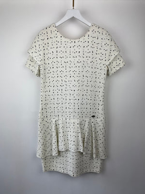 Chanel White 
Black Tweed Mini Dress With Frill Detail Skirt Size FR 38 (UK 10)