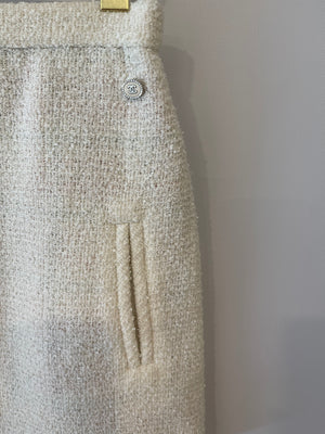 Chanel Cream Tweed Mini Skirt with CC Logo Detailing Size FR 36 (UK 8)