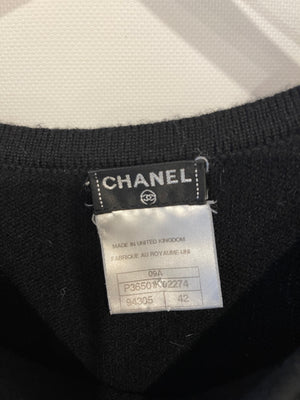 Chanel Black Dress with Gold Logo Patch Detail Size FR 42 (UK 14)