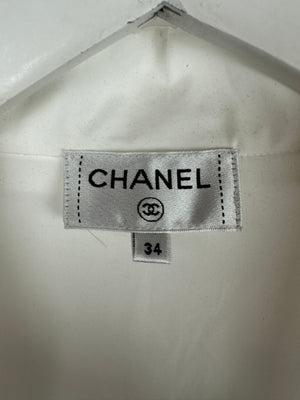 *HOT* Chanel Resort 2023 White Shirt Playsuit with Checked Pink Detachable Shorts 
Long Train Detail Size FR 34 (UK 6)