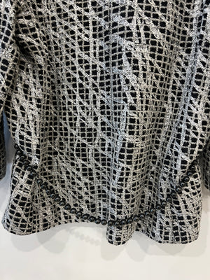 Chanel Black and Silver Metallic Tweed Jacket with CC Buttons and Removable Pearl Detail Size FR 38 (UK 10)