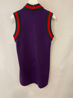 Gucci Purple Mini Sleeveless Dress with Green and Red Wool Trim Detail Size XS ( UK 6)