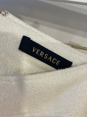 Versace White Tweed Shorts with Medusa Button Detailing Size IT 38 (UK 6)