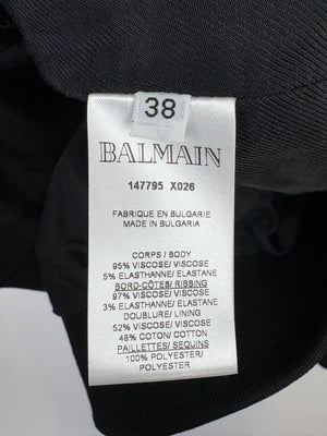 Balmain Black Sequin Panelled Bomber Jacket Size FR 38 (UK 10)