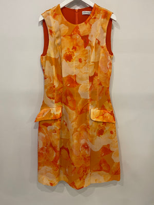 Christian Dior Orange Silk Floral Aquarelle Sleeveless Dress Size FR 40 (UK 12)