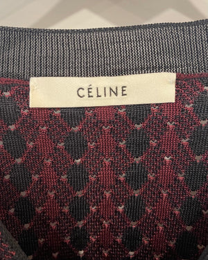 Céline Burgundy Jumper with Multicolour Geometric Details Size S (UK 8)