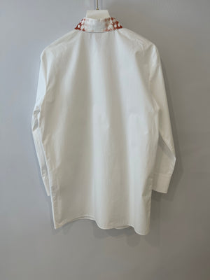 Bottega Veneta White Long-Sleeve Shirt with Red Collar Detail Size IT 38 (UK 6)