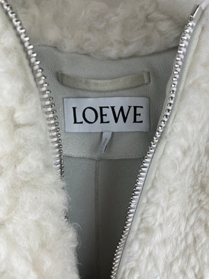 Loewe White Hooded Shearling Bomber Jacket Size FR 38 (UK 10)