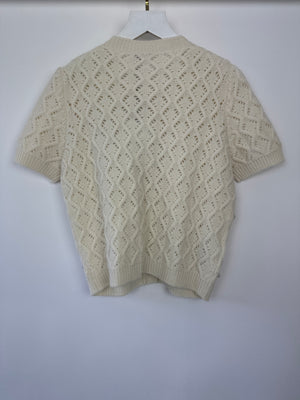 Miu Miu Cream Short Sleeve Embellished Knitted Cardigan Size IT 40 (UK 8)