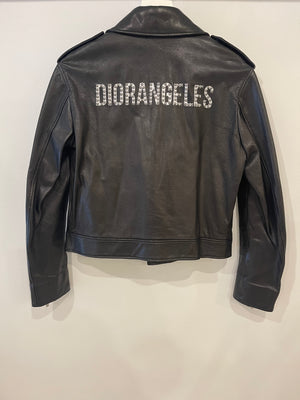 Christian Dior Black Leather Biker Jacket with Silver Zip Detail and Stitch Logo FR 40 (UK 12)