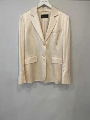 Loro Piana Cream Satin Blazer Jacket with Stitching Detail Size IT 44 (UK 12)