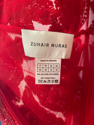 Zuhair Murad Red Sequin Embellished Short-Sleeve Mini Dress Size IT 44 (UK 12)