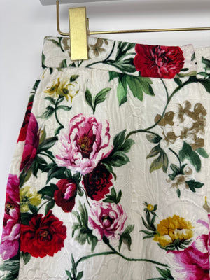 Dolce 
Gabbana White Jacquard High-Waist Shorts with Multicolour Floral Detail Size IT 38 (UK 6)