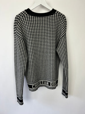 Christian Dior Black Houndstooth Long Sleeve Logo Jumper Size FR 34 (UK 6)