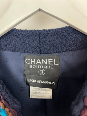 Chanel for Bergdorf Goodman AW/97 Navy Boucle Cropped Jacket with Matching Trousers Size FR 36 (UK 8)