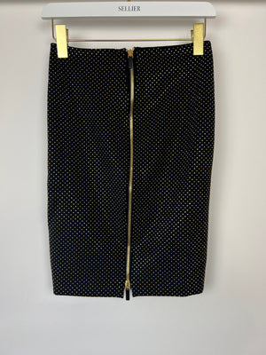 Versace Black Scuba Knee-Length Skirt With Gold Stud Embellishment Size Small