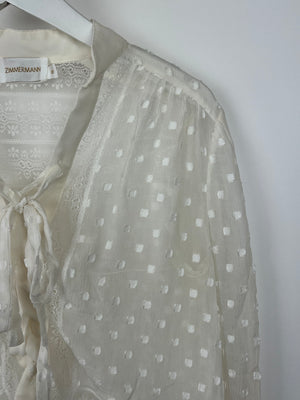 Zimmermann Cream Lace and Silk Button-Up Blouse Top Size 0 (UK 8)