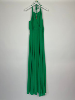 Lazul Green Silk Maxi Dress with Split Detail Size 3 (UK 12-14)