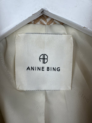 Anine Bing Beige, Off-White Fish Bone Double Breasted Blazer Size XS (UK 6)