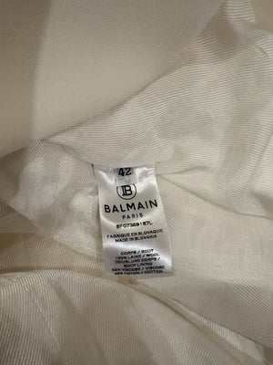 Balmain Cream Wool Blazer Jacket with Gold Buttons and Shoulder Pads Size FR 42 (UK 14)