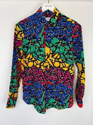 Saint Laurent Multicolour 80
s Abstract Printed Long-sleeve Silk Shirt Size FR 34 (UK 6)