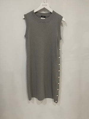 Chanel Light Grey Cashmere Sleeveless Dress with CC Pearl Buttons Detailing Size FR 34 (UK 6)