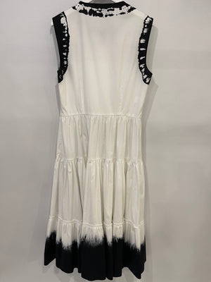 Prada White Maxi Popeline Sleeveless Belted Dress with Black Tie-Dye Details Size IT 42 (UK 10)