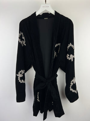 Dodo Bar Or Black Velvet Long Sleeve Jacket with Belt and Crystal Embroidery Detail Size IT 40 (UK 8)