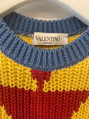 Valentino Multicolour Sleeveless Knitted Aztec Top with Metallic Details Size S (UK 8)