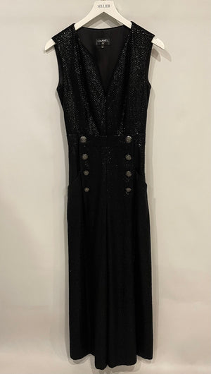 Chanel Black Long Sleeve Embellished Jacket with Matching Jumpsuit Set Size FR 34 (UK 6)