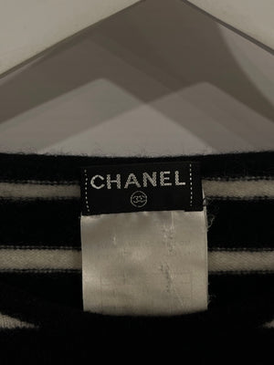 Chanel Black and White Striped Cashmere Jumper with Silver Detail Size FR 38 (UK 10)