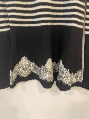 Ermanno Scervino Black and White Striped Cashmere Jumper with Lace Details Size IT 38 (UK 6)