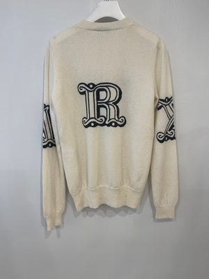 Max Mara Cream Cashmere Jumper with Grey Logo Detail Size S (UK 8)