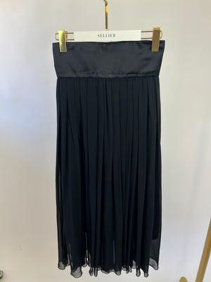 Chanel Vintage Black Pleated Mesh Skirt and Velvet Jacket Set Size FR 38 (UK 10)