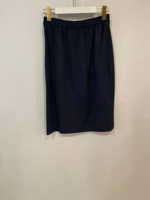 Givenchy Vintage Navy Jacket and Skirt Set with Gold Textured Buttons Size FR 38 (UK 10)