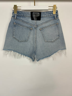 Alexander Wang Light Washed Blue Denim Shorts with Distressed Hem Details Size 25 (UK 6)