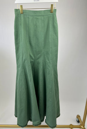 Max Mara Green Denim Maxi Skirt with Frill Hem Detail IT 36 (UK 4) (fits a UK 8) RRP £640