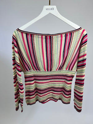 Missoni Pink Crochet Striped Long Sleeve Top IT 44 (UK 12)