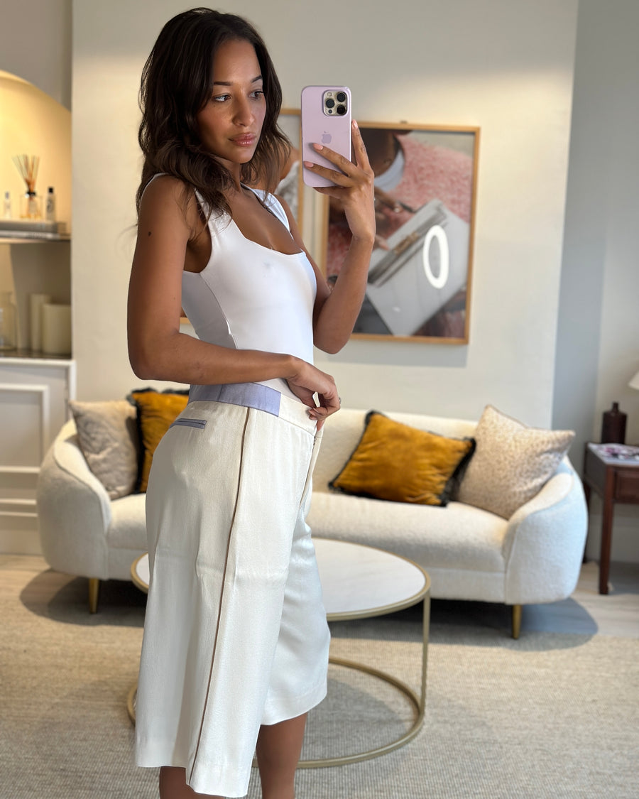 Louis Vuitton White Cropped Culottes with Lilac Panel Detail FR 40 (UK 12)