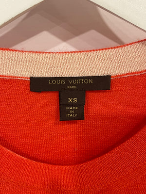 Louis Vuitton Coral Red Cashmere Jumper with White Button Details Size XS (UK 6)