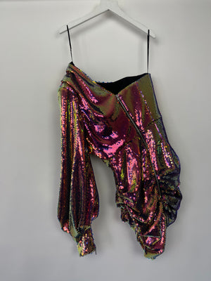 Alex Perry Multi-Coloured One Shoulder Sequin Dress Size UK 8