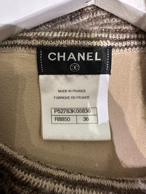 Chanel Brown Striped Cowl Neck Jumper with CC Button Detail FR 36 (UK 8)