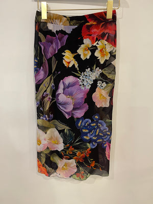 Dolce 
Gabbana Black Multicolour Floral Printed Midi Skirt Size IT 42 (UK 10)