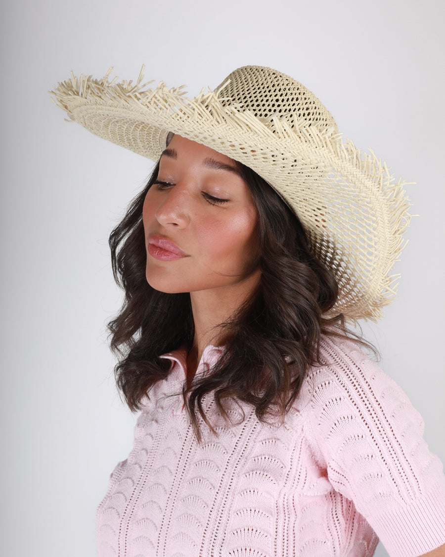 Ruslan Baginskiy Beige Raffia Large Hat with Ear Of Corn Detail