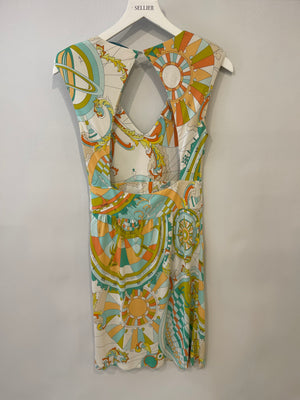 Emilio Pucci Blue, Orange and Green Midi Dress with Back Detail Size IT 38 (UK 6)