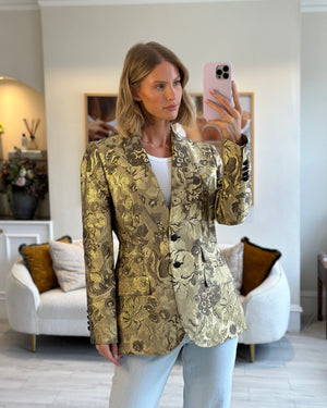 Dolce 
Gabbana Metallic Gold Floral Brocade Blazer Jacket Size IT 46 (UK 14)