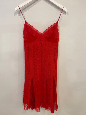 Ermanno Scervino Red Lace Midi Dress with Pleated Detail Size IT 40 (UK 8)